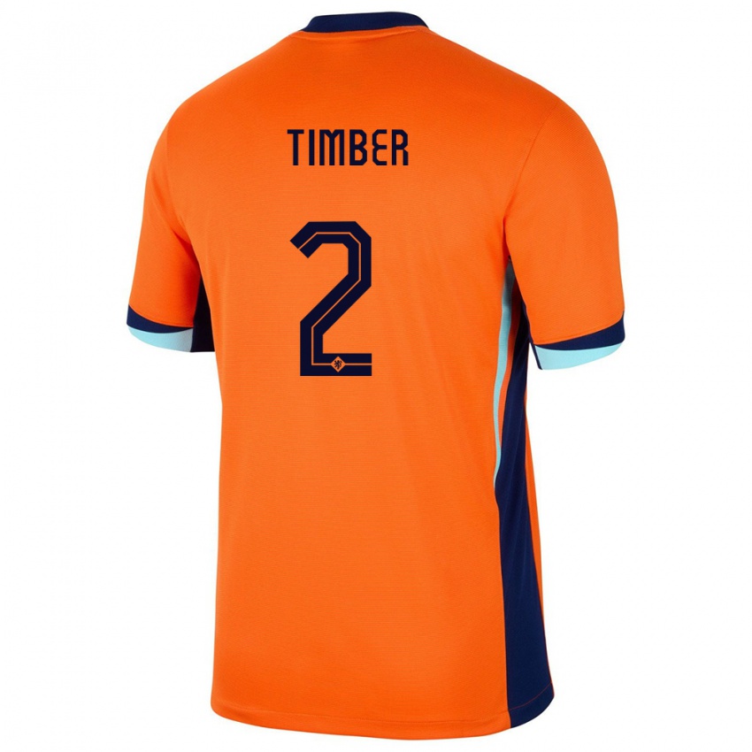 Femme Maillot Pays-Bas Jurrien Timber #2 Orange Tenues Domicile 24-26 T-Shirt Suisse