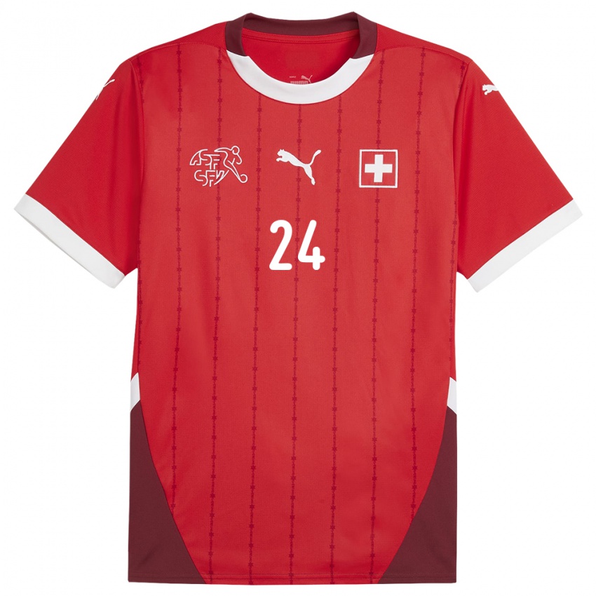 Femme Maillot Suisse Becir Omeragic #24 Rouge Tenues Domicile 24-26 T-Shirt Suisse