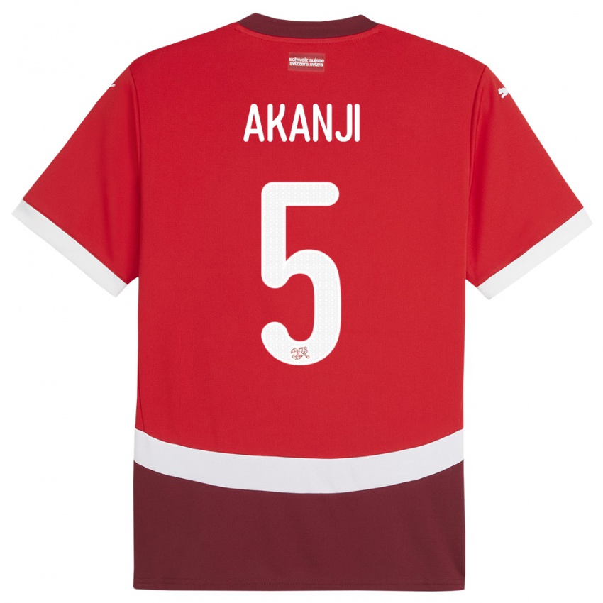 Damen Schweiz Manuel Akanji #5 Rot Heimtrikot Trikot 24-26 T-Shirt Schweiz