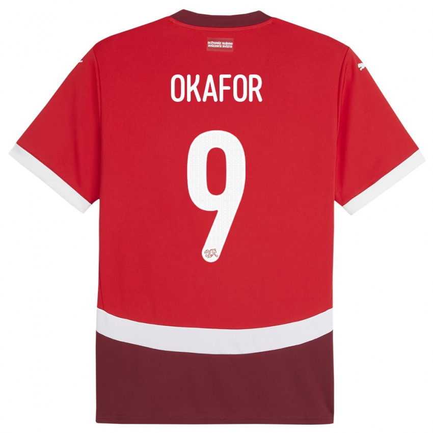 Femme Maillot Suisse Noah Okafor #9 Rouge Tenues Domicile 24-26 T-Shirt Suisse