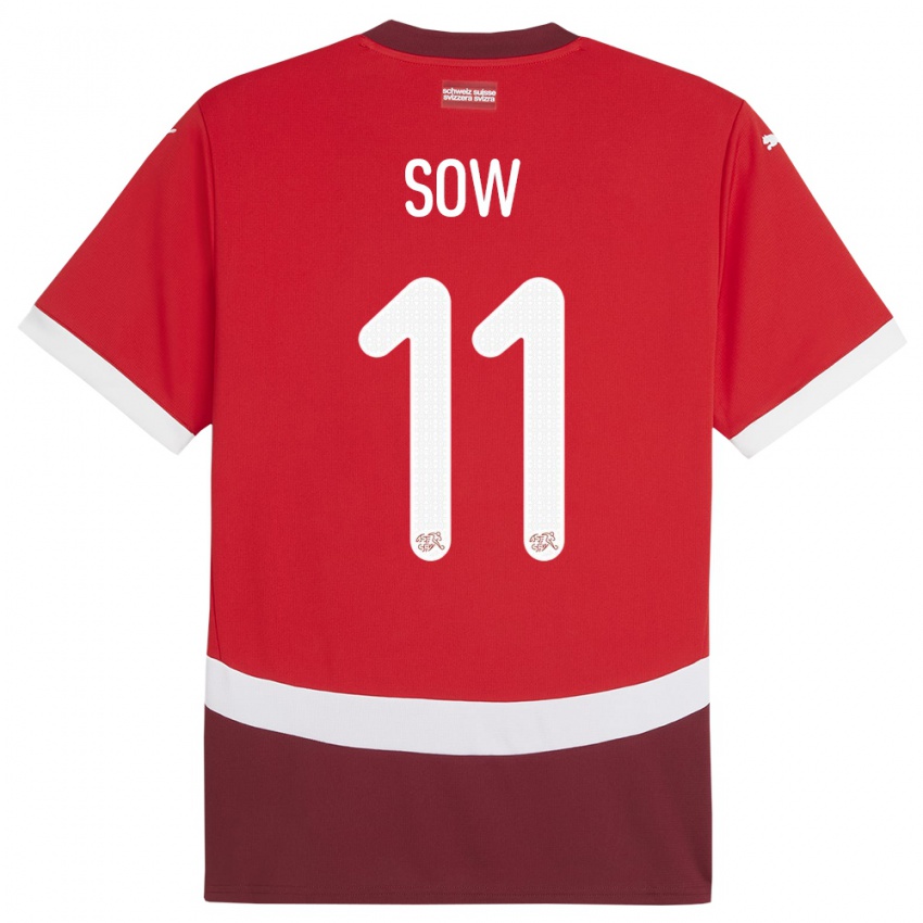 Femme Maillot Suisse Coumba Sow #11 Rouge Tenues Domicile 24-26 T-Shirt Suisse