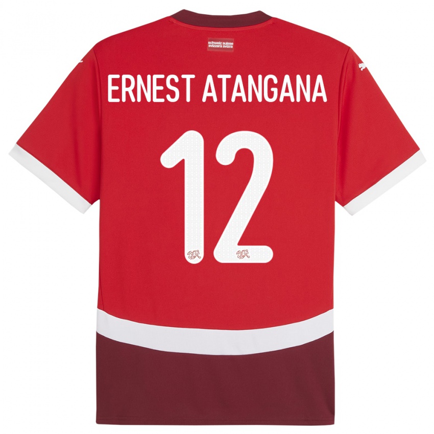 Femme Maillot Suisse Brian Ernest Atangana #12 Rouge Tenues Domicile 24-26 T-Shirt Suisse