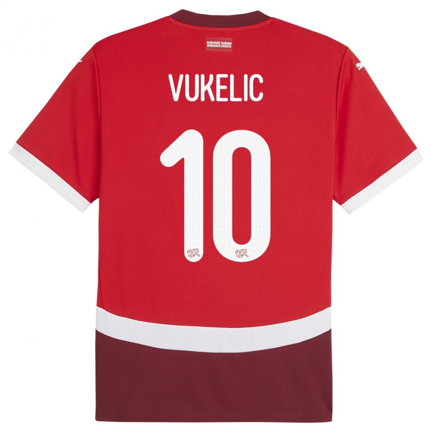 Femme Maillot Suisse Mile Vukelic #10 Rouge Tenues Domicile 24-26 T-Shirt Suisse