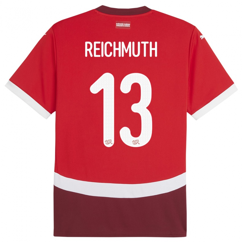 Femme Maillot Suisse Miguel Reichmuth #13 Rouge Tenues Domicile 24-26 T-Shirt Suisse