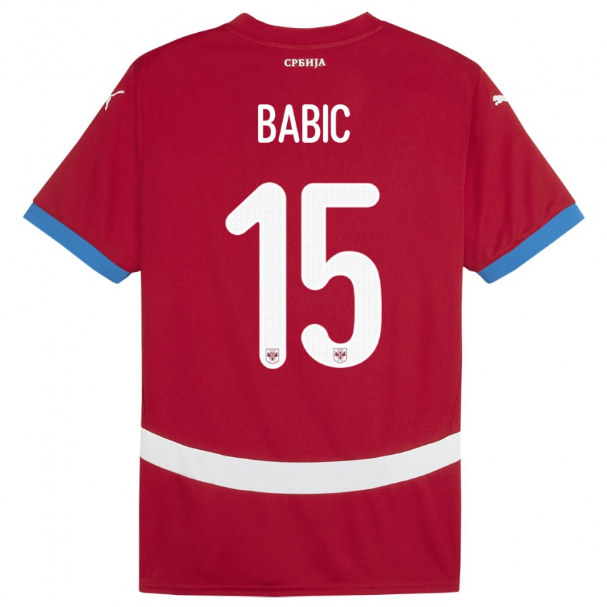 Damen Serbien Srdjan Babic #15 Rot Heimtrikot Trikot 24-26 T-Shirt Schweiz
