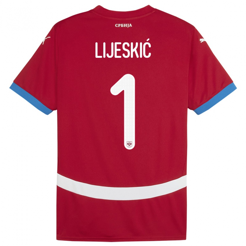 Femme Maillot Serbie Luka Lijeskic #1 Rouge Tenues Domicile 24-26 T-Shirt Suisse