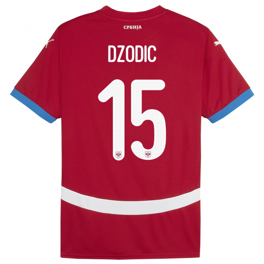 Femme Maillot Serbie Stefan Dzodic #15 Rouge Tenues Domicile 24-26 T-Shirt Suisse