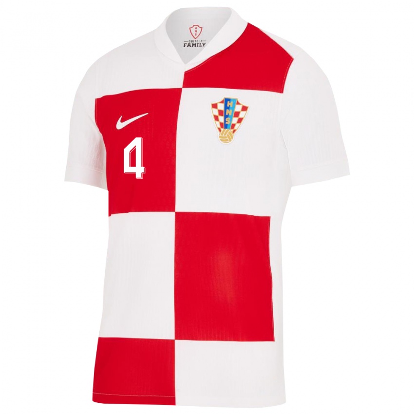Damen Kroatien Josko Gvardiol #4 Weiß Rot Heimtrikot Trikot 24-26 T-Shirt Schweiz