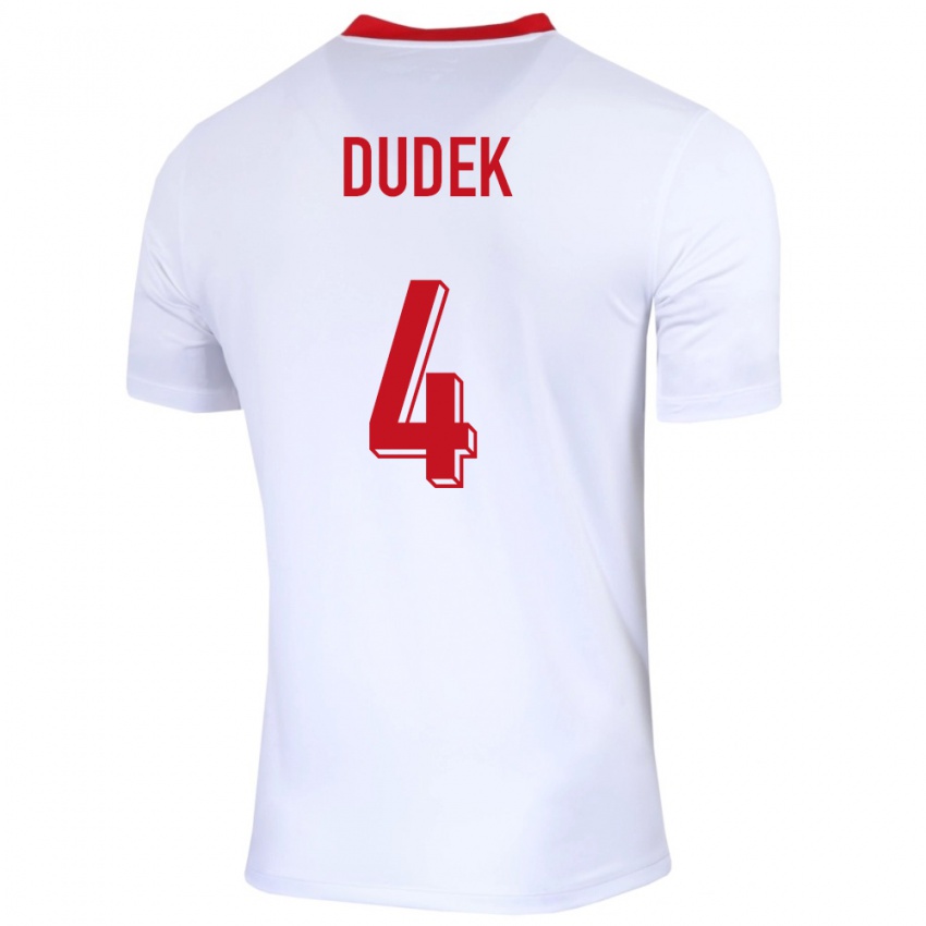 Femme Maillot Pologne Paulina Dudek #4 Blanc Tenues Domicile 24-26 T-Shirt Suisse