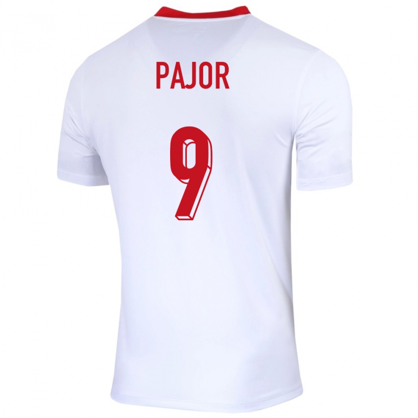 Femme Maillot Pologne Ewa Pajor #9 Blanc Tenues Domicile 24-26 T-Shirt Suisse