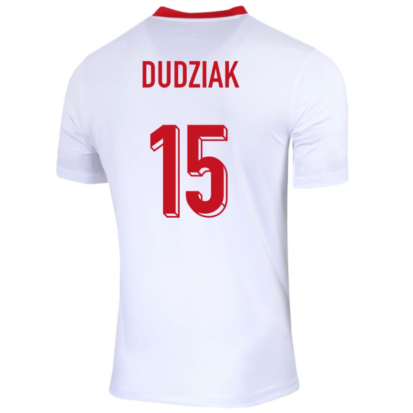 Femme Maillot Pologne Aleksandra Dudziak #15 Blanc Tenues Domicile 24-26 T-Shirt Suisse