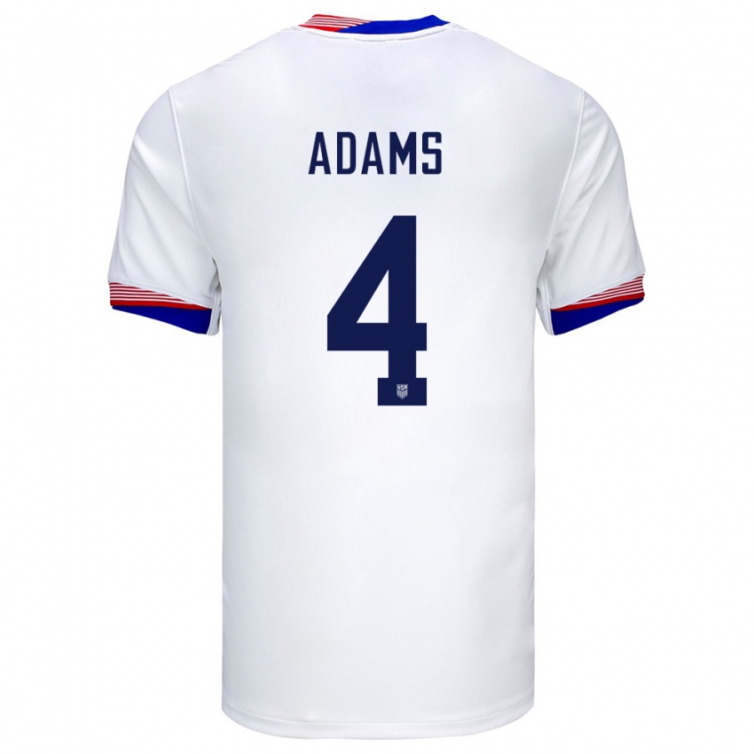Damen Vereinigte Staaten Tyler Adams #4 Weiß Heimtrikot Trikot 24-26 T-Shirt Schweiz