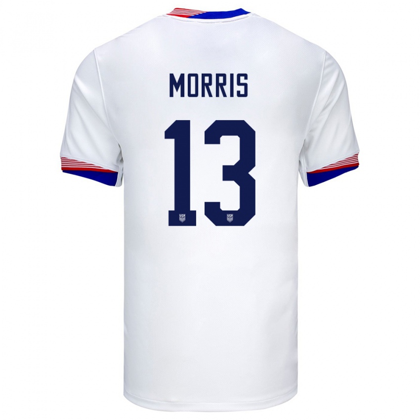 Femme Maillot États-Unis Jordan Morris #13 Blanc Tenues Domicile 24-26 T-Shirt Suisse