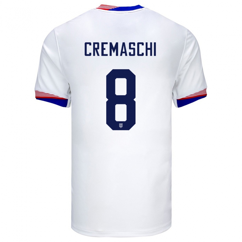 Femme Maillot États-Unis Benjamin Cremaschi #8 Blanc Tenues Domicile 24-26 T-Shirt Suisse