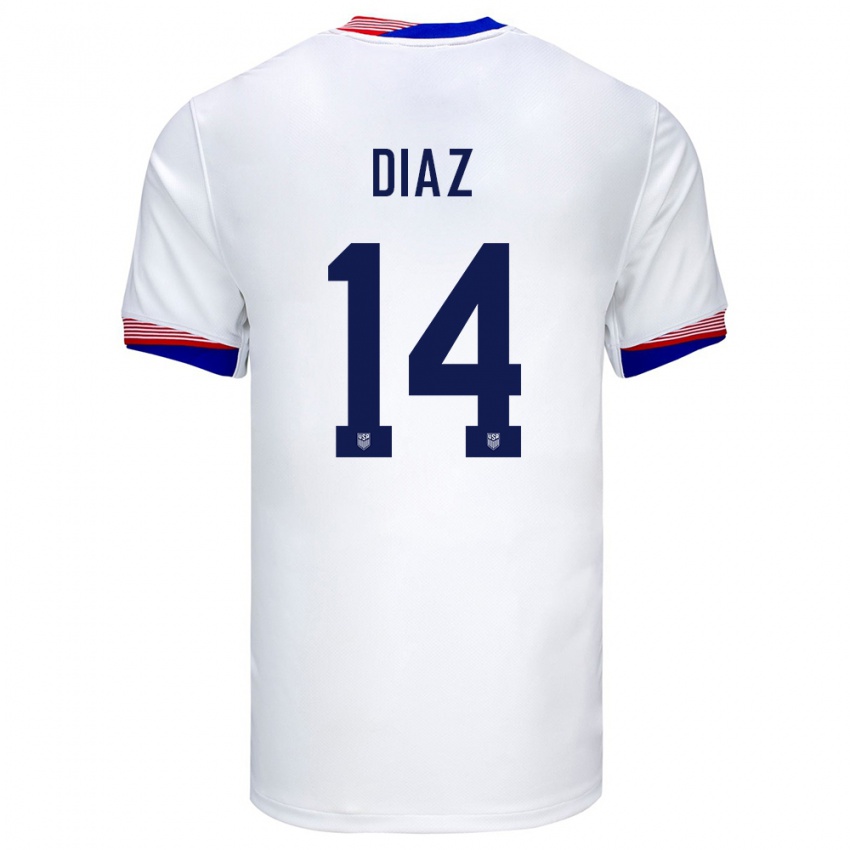 Femme Maillot États-Unis Christian Diaz #14 Blanc Tenues Domicile 24-26 T-Shirt Suisse