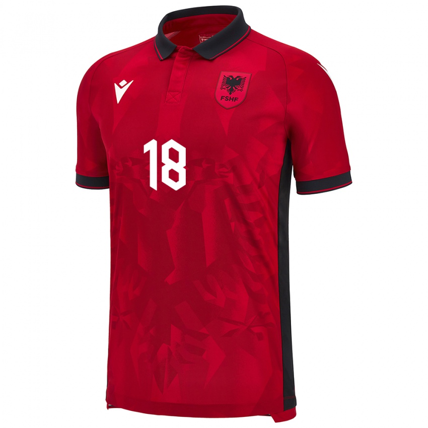 Damen Albanien Mattia Huqi #18 Rot Heimtrikot Trikot 24-26 T-Shirt Schweiz