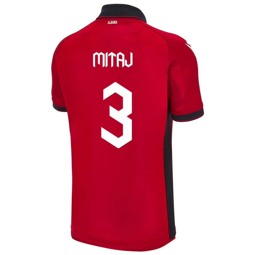 Damen Albanien Mario Mitaj #3 Rot Heimtrikot Trikot 24-26 T-Shirt Schweiz