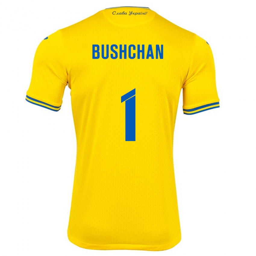 Damen Ukraine Georgiy Bushchan #1 Gelb Heimtrikot Trikot 24-26 T-Shirt Schweiz