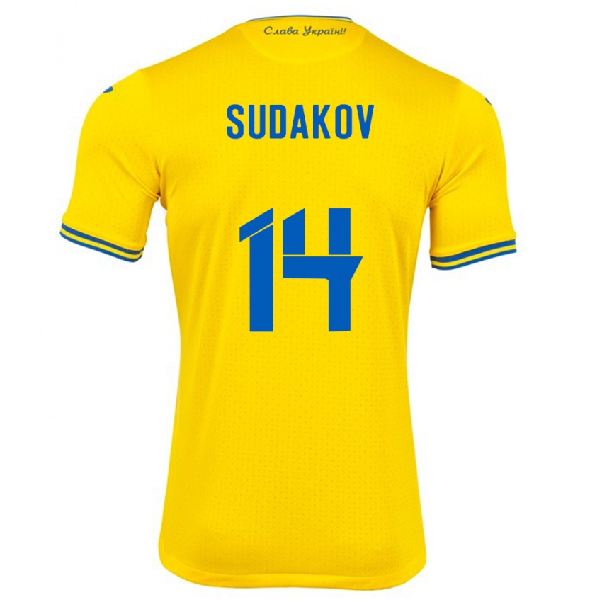 Damen Ukraine Georgiy Sudakov #14 Gelb Heimtrikot Trikot 24-26 T-Shirt Schweiz