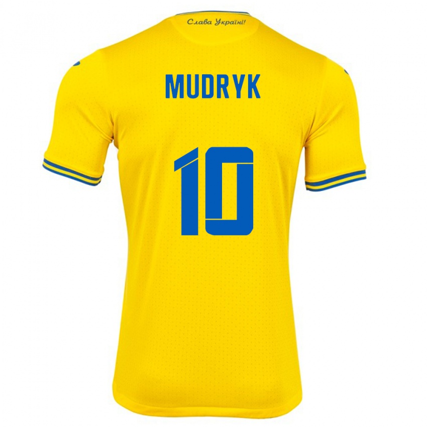 Damen Ukraine Mykhaylo Mudryk #10 Gelb Heimtrikot Trikot 24-26 T-Shirt Schweiz