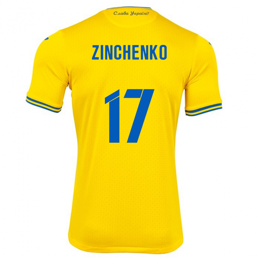 Damen Ukraine Oleksandr Zinchenko #17 Gelb Heimtrikot Trikot 24-26 T-Shirt Schweiz