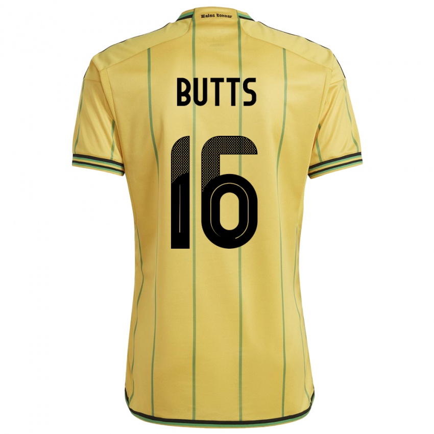 Damen Jamaika Njeri Butts #16 Gelb Heimtrikot Trikot 24-26 T-Shirt Schweiz