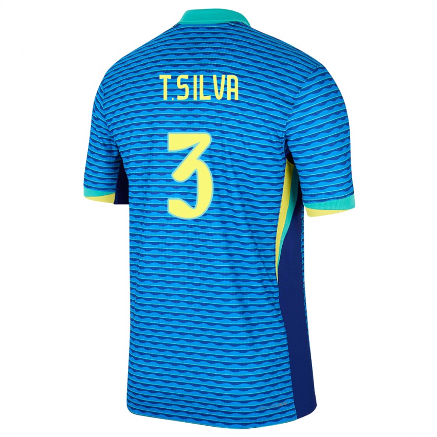 Damen Brasilien Thiago Silva #3 Blau Auswärtstrikot Trikot 24-26 T-Shirt Schweiz