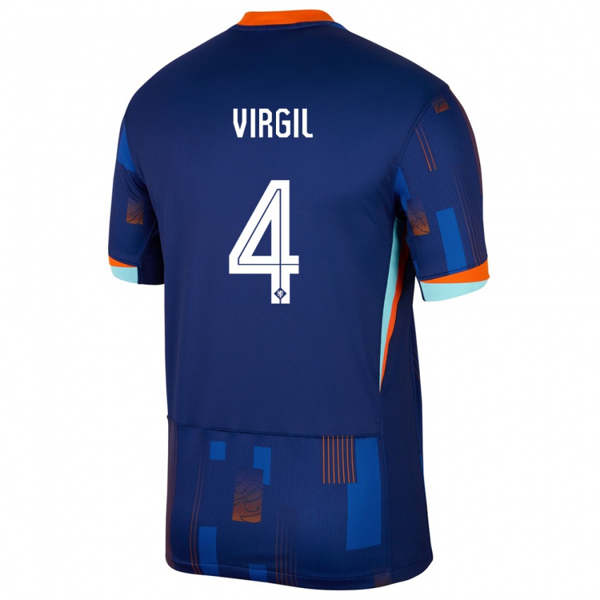 Femme Maillot Pays-Bas Virgil Van Dijk #4 Bleu Tenues Extérieur 24-26 T-Shirt Suisse