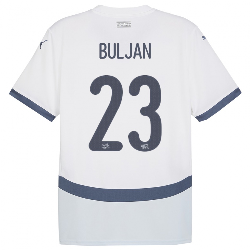 Femme Maillot Suisse Leo Buljan #23 Blanc Tenues Extérieur 24-26 T-Shirt Suisse