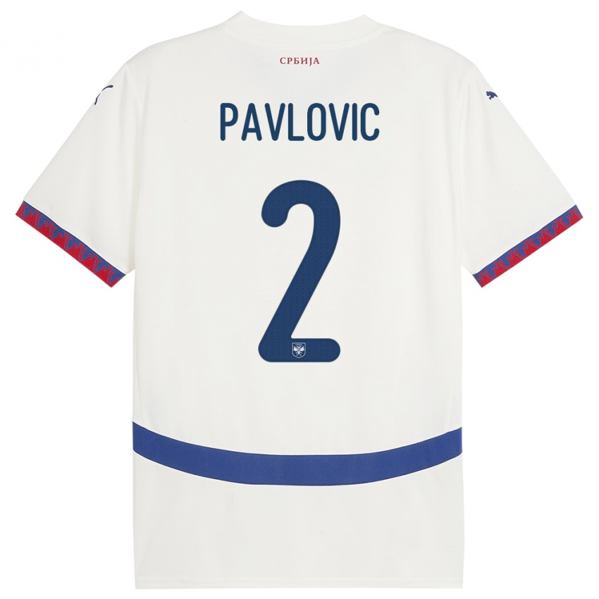 Femme Maillot Serbie Strahinja Pavlovic #2 Blanc Tenues Extérieur 24-26 T-Shirt Suisse