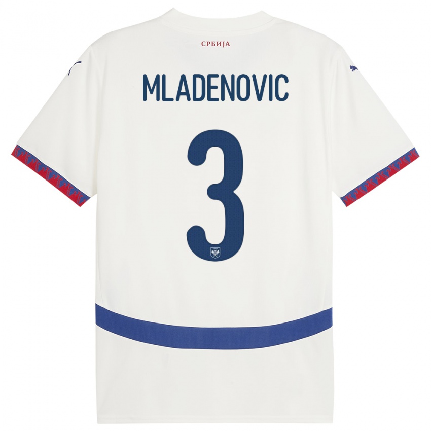 Femme Maillot Serbie Filip Mladenovic #3 Blanc Tenues Extérieur 24-26 T-Shirt Suisse