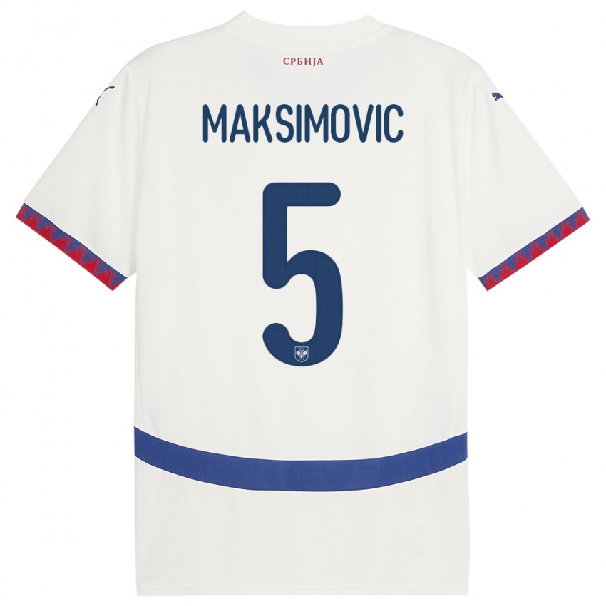 Femme Maillot Serbie Nemanja Maksimovic #5 Blanc Tenues Extérieur 24-26 T-Shirt Suisse