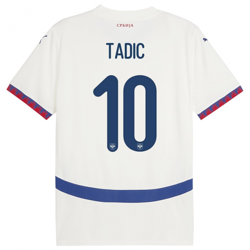 Femme Maillot Serbie Dusan Tadic #10 Blanc Tenues Extérieur 24-26 T-Shirt Suisse