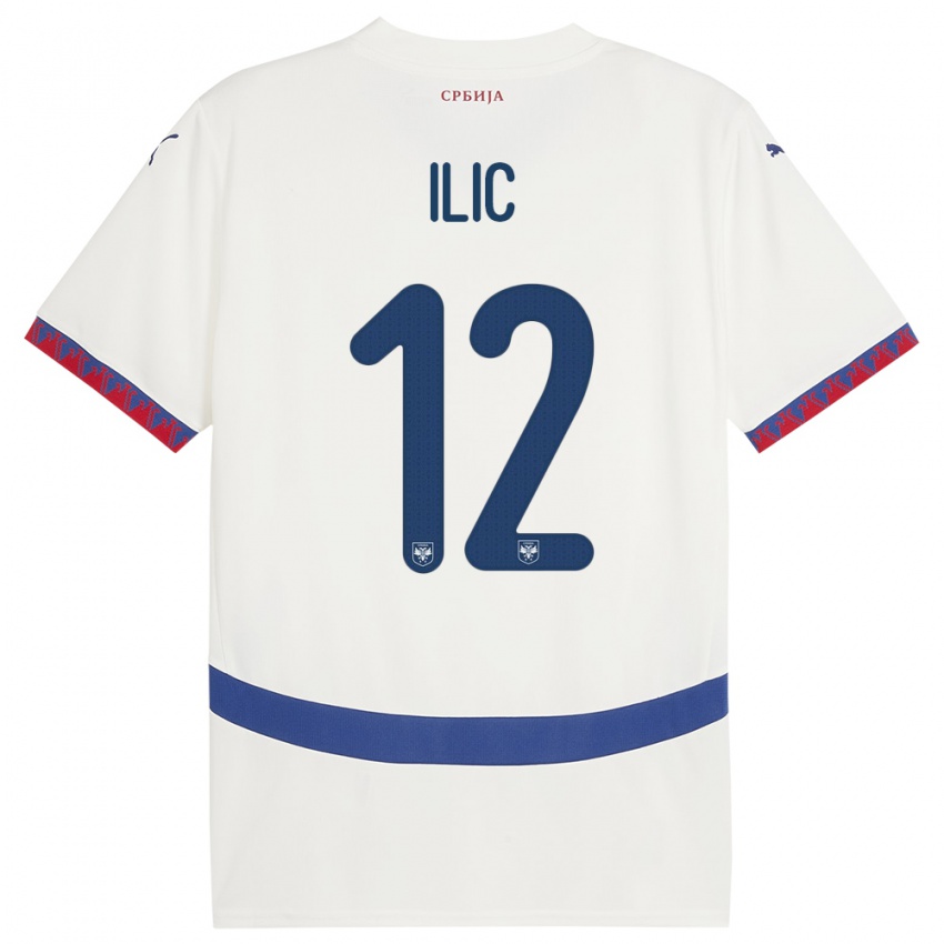 Femme Maillot Serbie Marko Ilic #12 Blanc Tenues Extérieur 24-26 T-Shirt Suisse