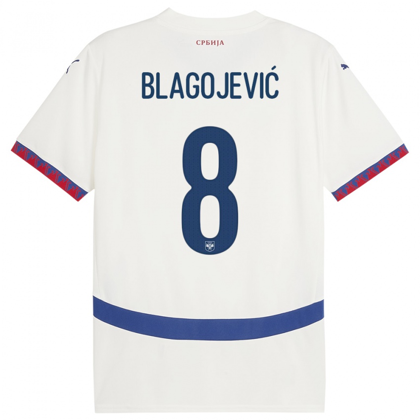 Damen Serbien Dina Blagojevic #8 Weiß Auswärtstrikot Trikot 24-26 T-Shirt Schweiz