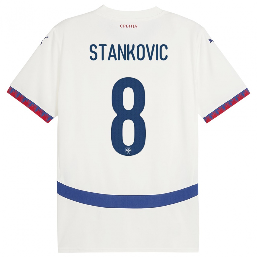 Femme Maillot Serbie Nikola Stankovic #8 Blanc Tenues Extérieur 24-26 T-Shirt Suisse