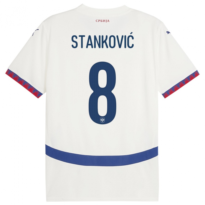 Damen Serbien Aleksandar Stankovic #8 Weiß Auswärtstrikot Trikot 24-26 T-Shirt Schweiz