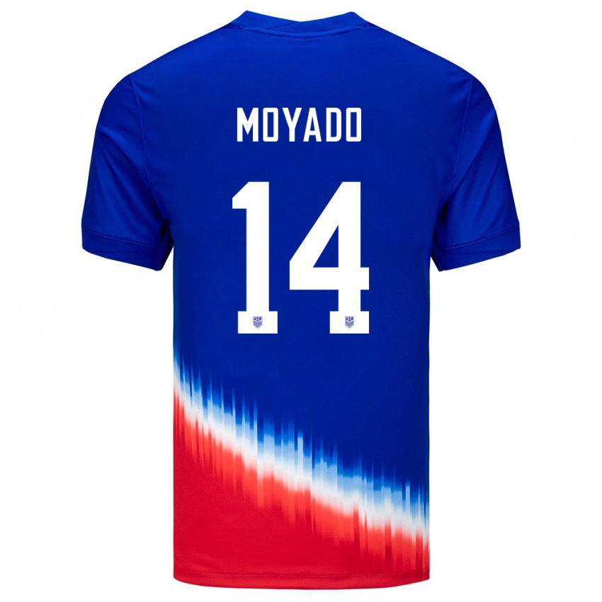 Femme Maillot États-Unis Bryan Moyado #14 Bleu Tenues Extérieur 24-26 T-Shirt Suisse