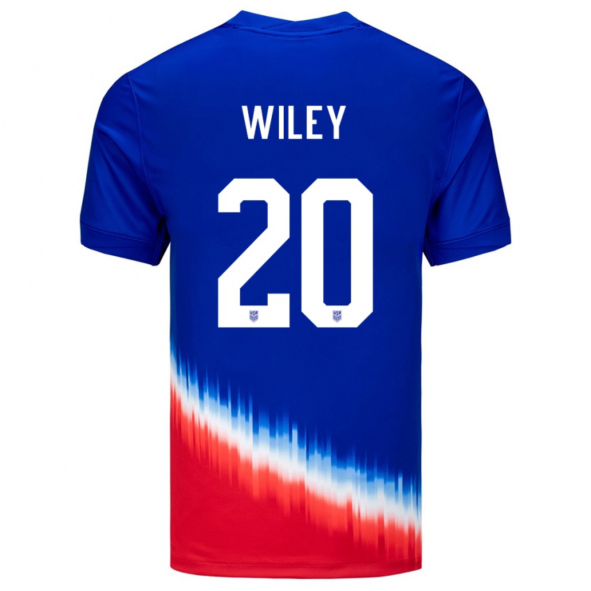 Femme Maillot États-Unis Caleb Wiley #20 Bleu Tenues Extérieur 24-26 T-Shirt Suisse