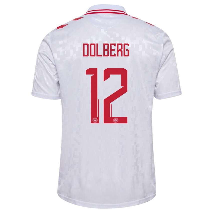 Damen Dänemark Kasper Dolberg #12 Weiß Auswärtstrikot Trikot 24-26 T-Shirt Schweiz