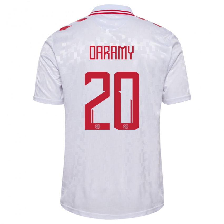 Damen Dänemark Mohamed Daramy #20 Weiß Auswärtstrikot Trikot 24-26 T-Shirt Schweiz