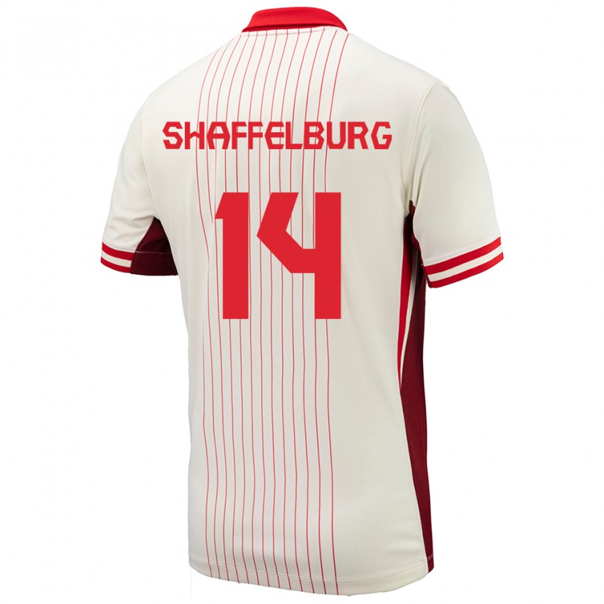 Femme Maillot Canada Jacob Shaffelburg #14 Blanc Tenues Extérieur 24-26 T-Shirt Suisse