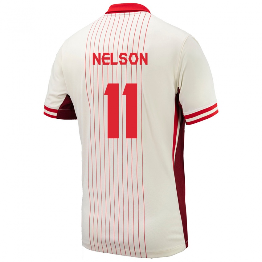 Femme Maillot Canada Jayden Nelson #11 Blanc Tenues Extérieur 24-26 T-Shirt Suisse