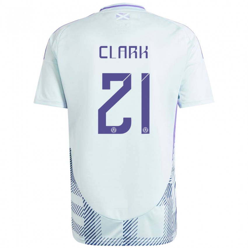 Damen Schottland Zander Clark #21 Helles Mintblau Auswärtstrikot Trikot 24-26 T-Shirt Schweiz