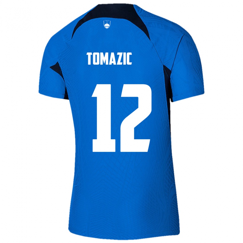 Damen Slowenien Lukas Tomazic #12 Blau Auswärtstrikot Trikot 24-26 T-Shirt Schweiz