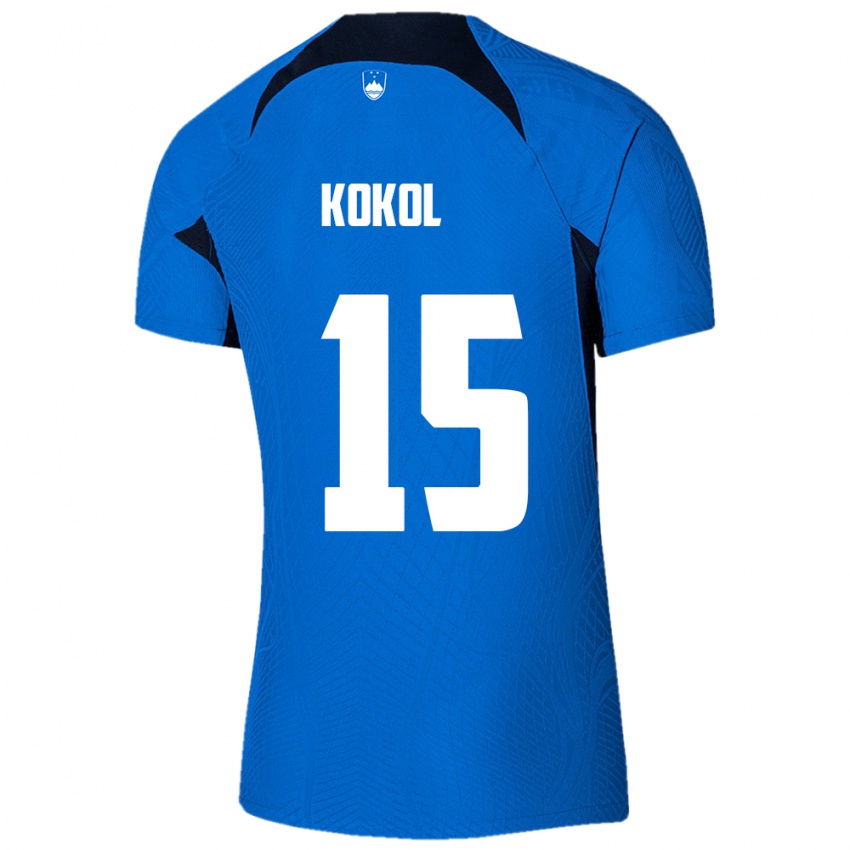 Damen Slowenien Luka Kokol #15 Blau Auswärtstrikot Trikot 24-26 T-Shirt Schweiz