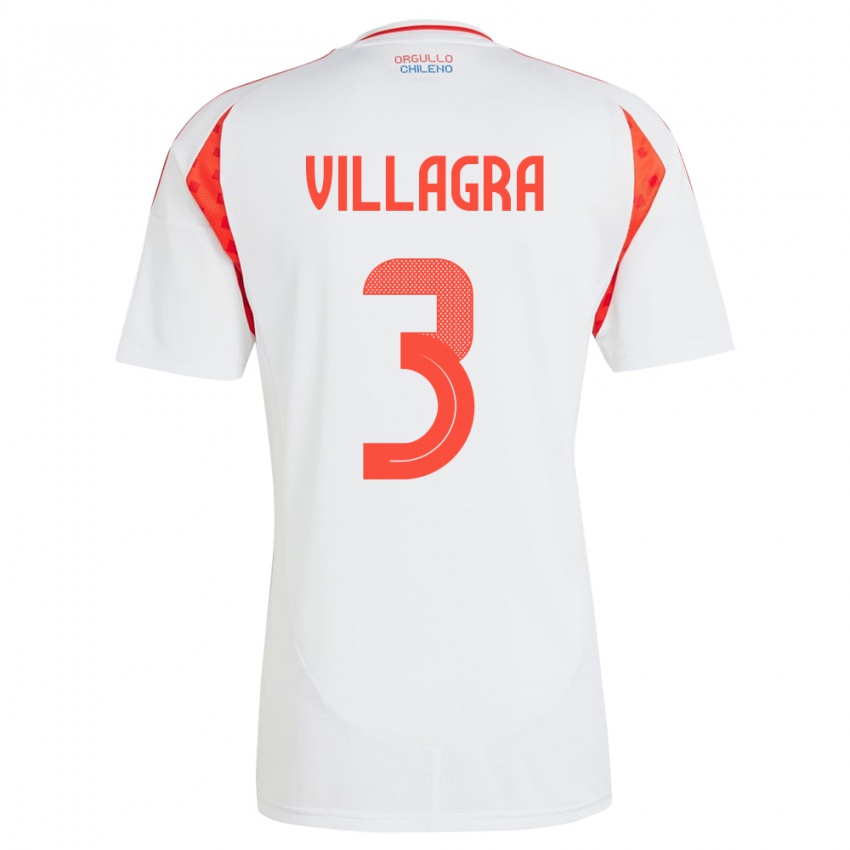 Damen Chile Jonathan Villagra #3 Weiß Auswärtstrikot Trikot 24-26 T-Shirt Schweiz