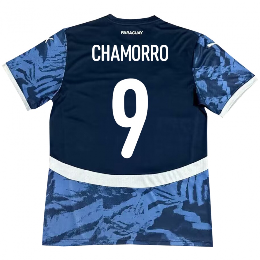 Damen Paraguay Lice Chamorro #9 Blau Auswärtstrikot Trikot 24-26 T-Shirt Schweiz