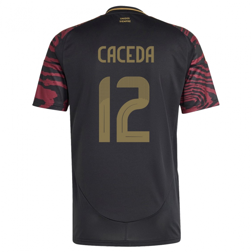 Damen Peru Carlos Cáceda #12 Schwarz Auswärtstrikot Trikot 24-26 T-Shirt Schweiz