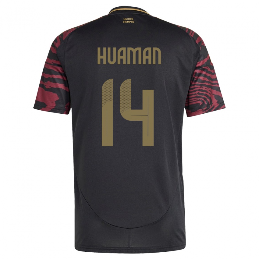 Damen Peru Marco Huamán #14 Schwarz Auswärtstrikot Trikot 24-26 T-Shirt Schweiz